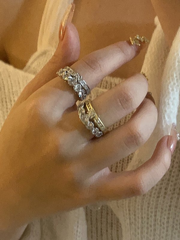Two Way Rhinestone Planet Charm Cuff Ring-5