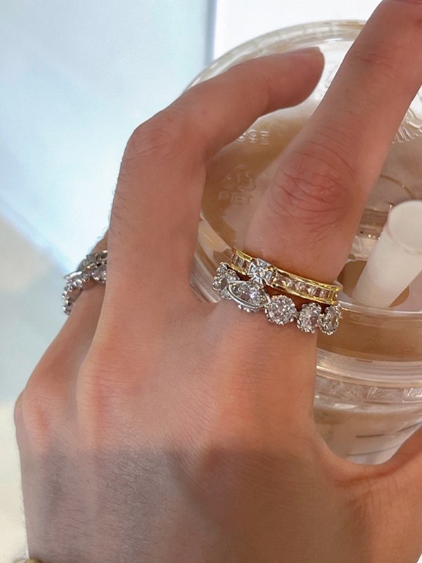 Two Way Rhinestone Planet Charm Cuff Ring-1