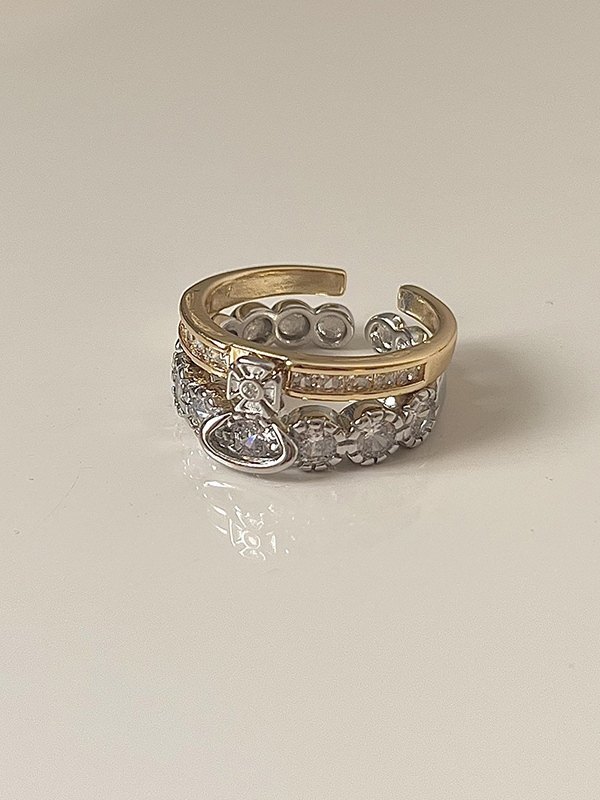 Two Way Rhinestone Planet Charm Cuff Ring-2