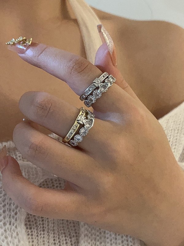 Two Way Rhinestone Planet Charm Cuff Ring-4