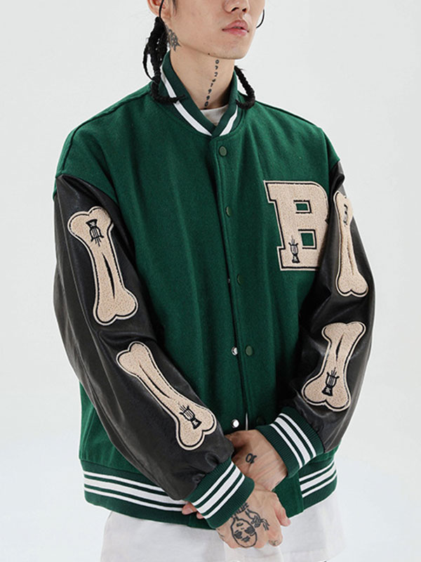Men's Toweling Embroidered Varsity Jacket-3