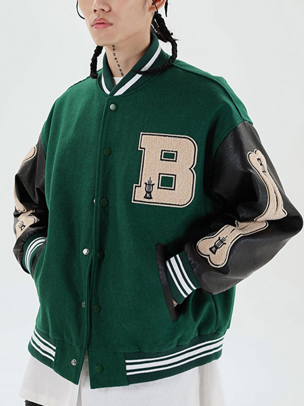 Men's Toweling Embroidered Varsity Jacket-4