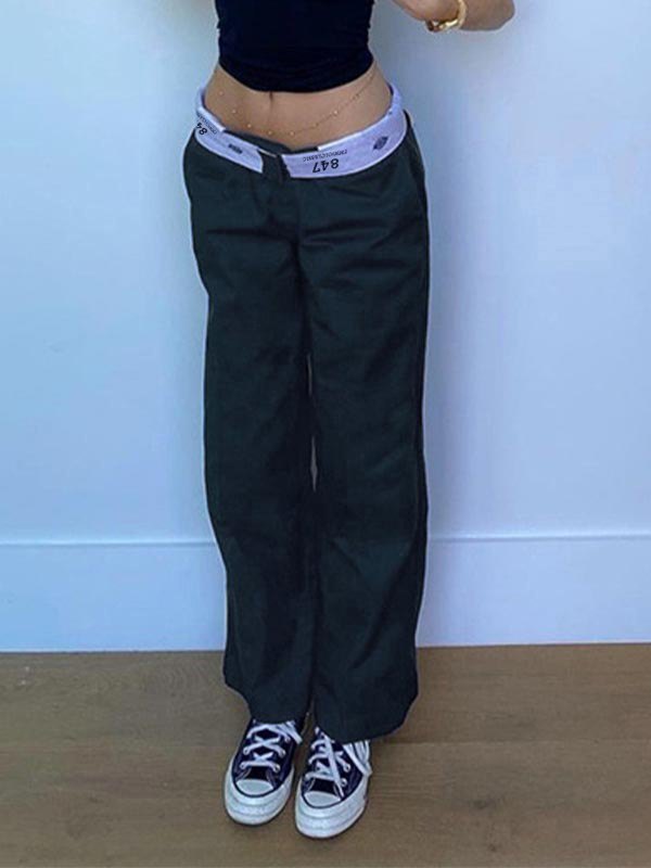 Patchwork Waist Straight Leg Pants-6