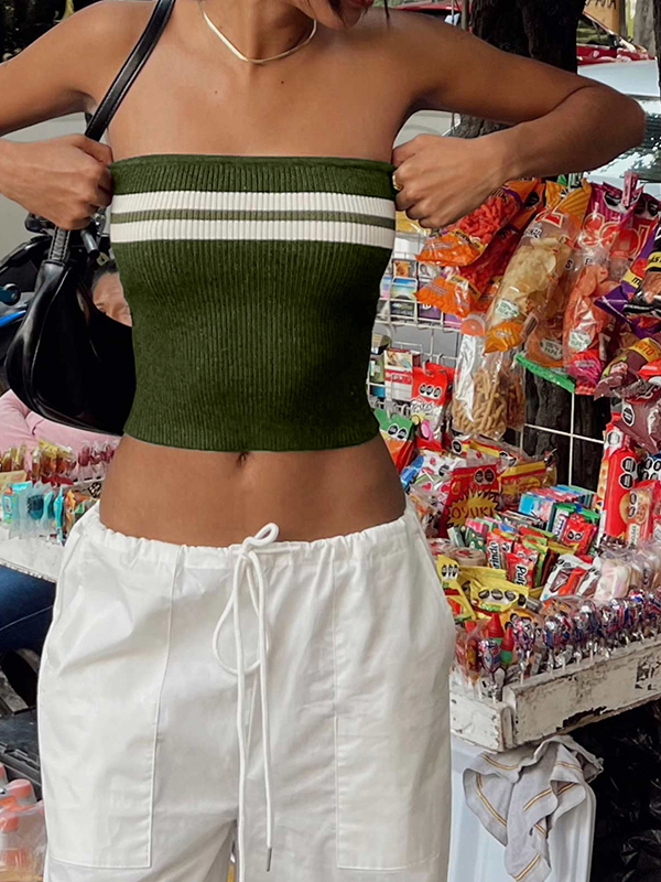 Knit Striped Bandeau Crop Top-1