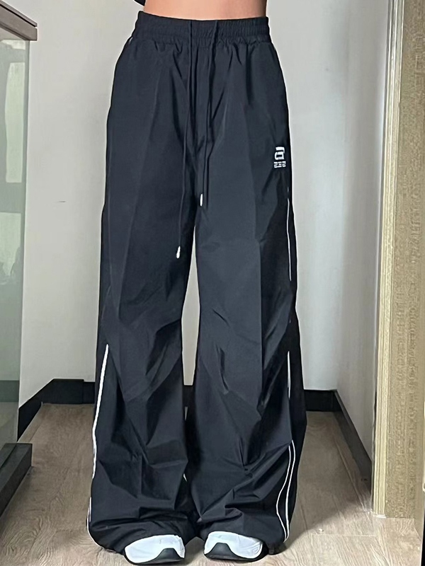 Vintage Piping Wide Leg Parachute Pants-1
