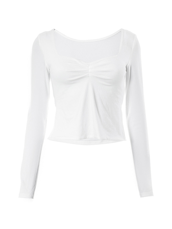 Square Neck Long Sleeve Slit Long Sleeve Tee-7
