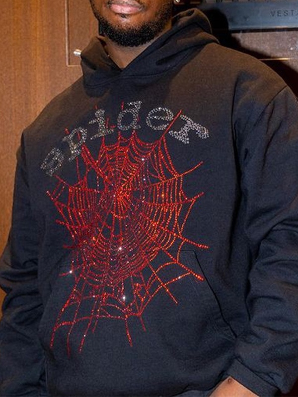 Men's Fleece Street Spider Web Rhinestone Oversized Hoodie-1
