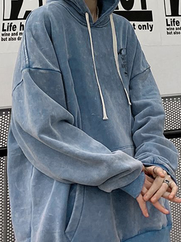 Men's Distressed Washed Print Oversized Hoodie-2