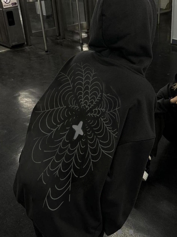 Men's Spider Web Print Oversized Hoodie-2