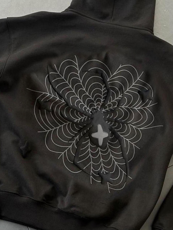 Men's Spider Web Print Oversized Hoodie-4