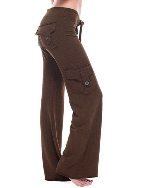 Button Pocket Stretchy Waist Straight Leg Pants-1