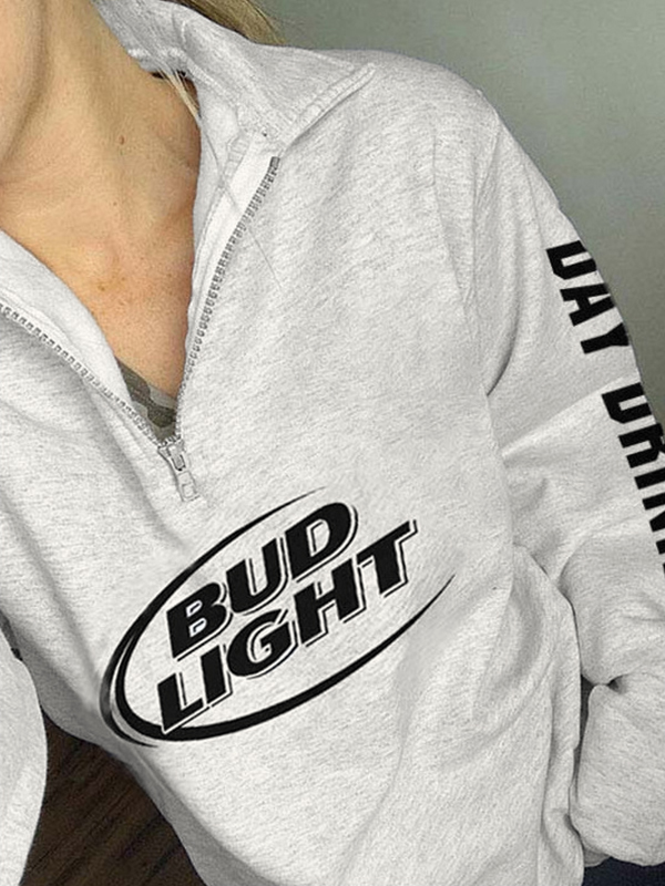 Letter Print Half Zip Sweatshirt-1