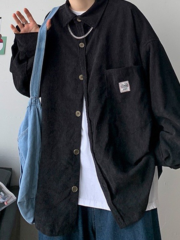 Men's Corduroy Loose Button Down Shirt-2