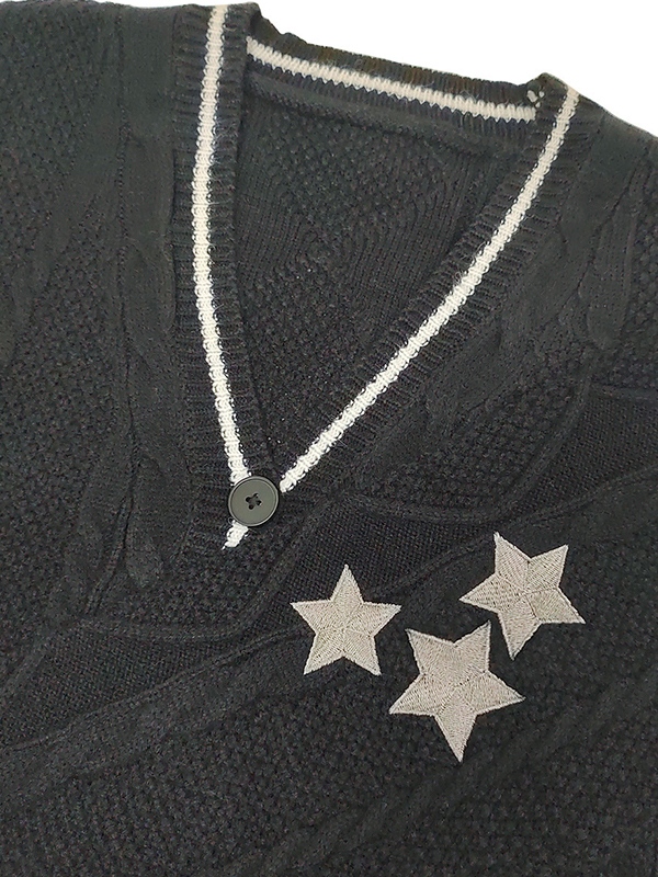 Oversize Star Embroidered Cable Knit Cardigan-6