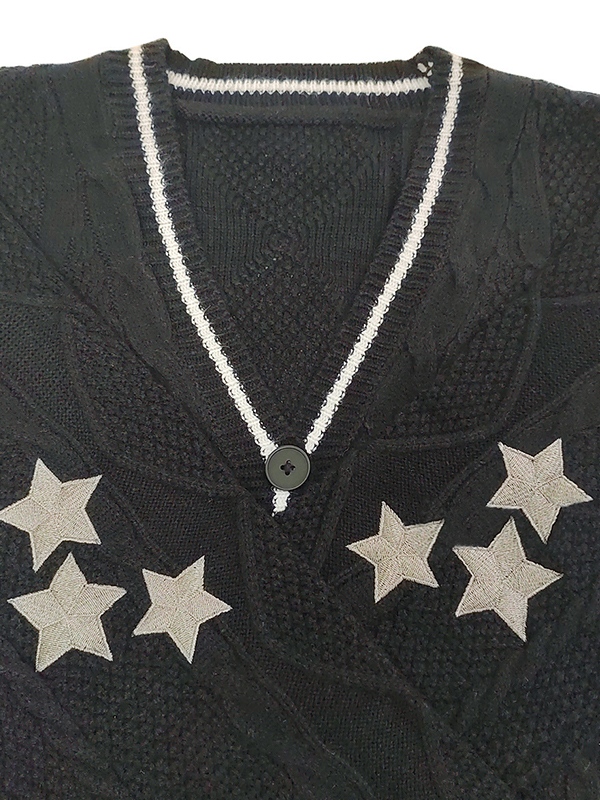 Oversize Star Embroidered Cable Knit Cardigan-7