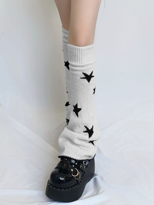 Reverse Star Jacquard Knitted Leg Warmer-4