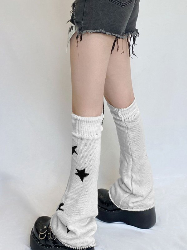 Reverse Star Jacquard Knitted Leg Warmer-3