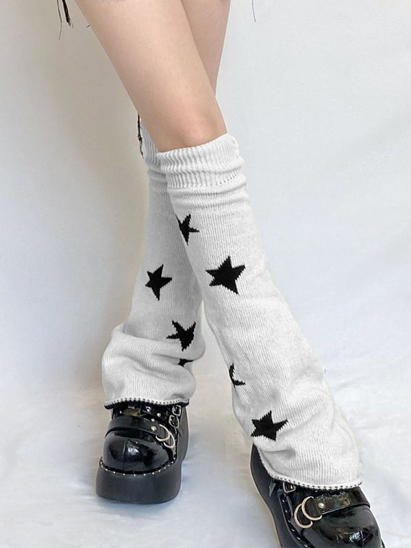 Reverse Star Jacquard Knitted Leg Warmer-1