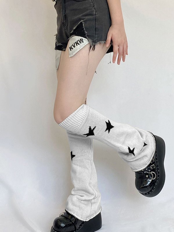 Reverse Star Jacquard Knitted Leg Warmer-2
