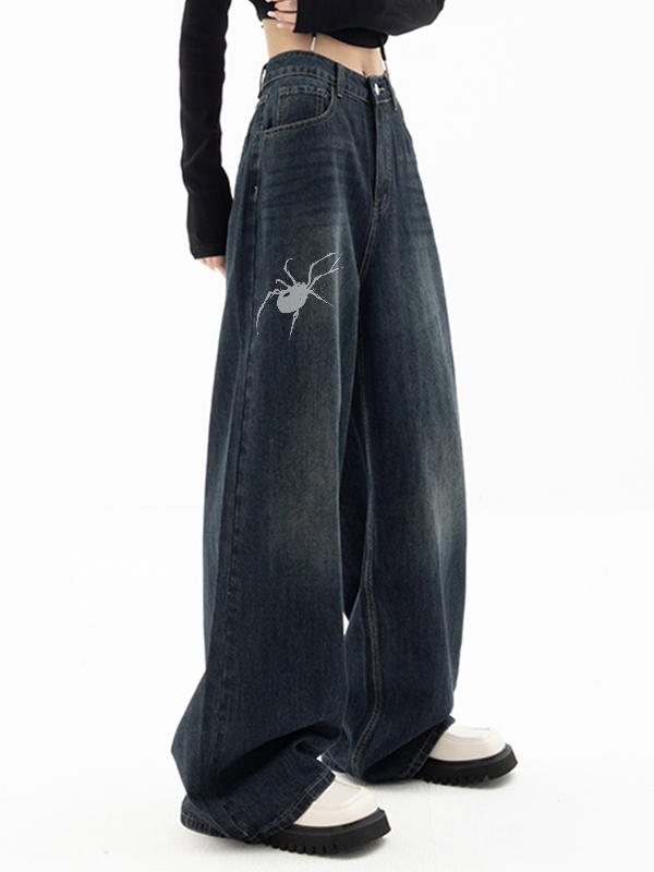 Vintage Blue 90s Print Boyfriend Jeans-1