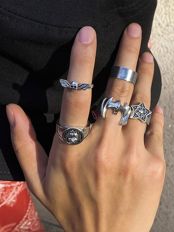 Men's 5pcs Punk Silver Ring-1