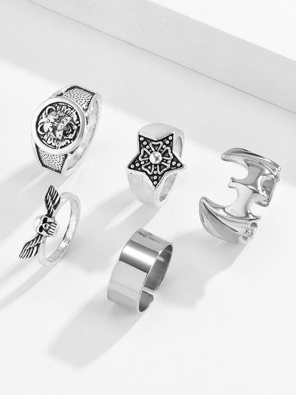 Men's 5pcs Punk Silver Ring-2