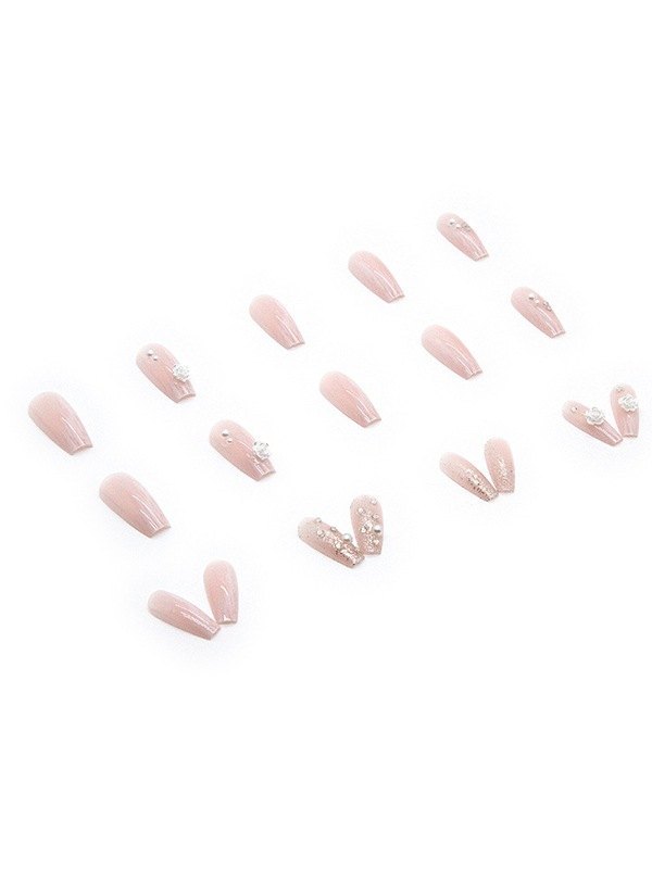 24pcs Faux Pearl Floral Press On Nails-2