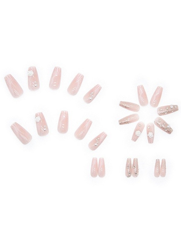 24pcs Faux Pearl Floral Press On Nails-1