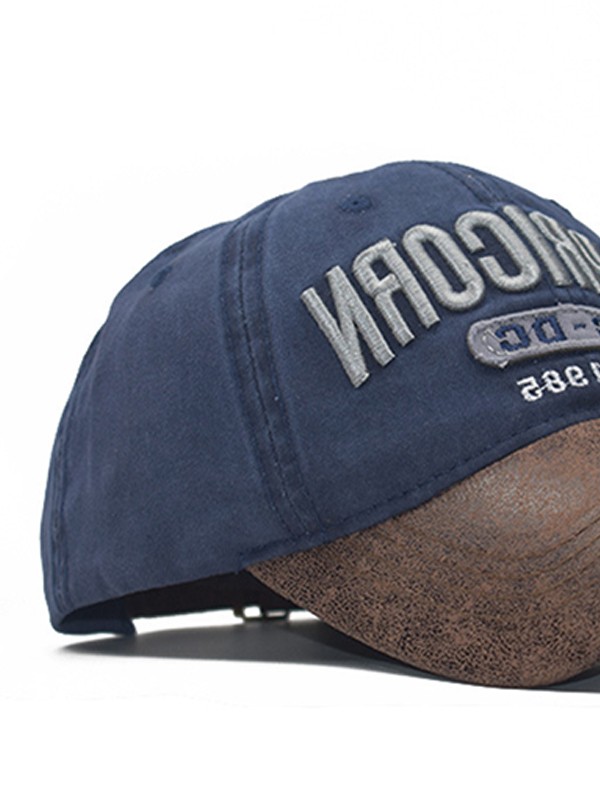 Pu Leather Paneled Embroidery Baseball Cap-2