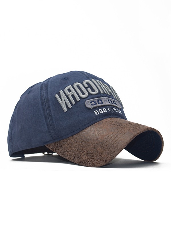 Pu Leather Paneled Embroidery Baseball Cap-1