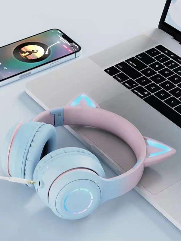 Luminous Gradient Cat Ear Bluetooth Headphone With Mic-4