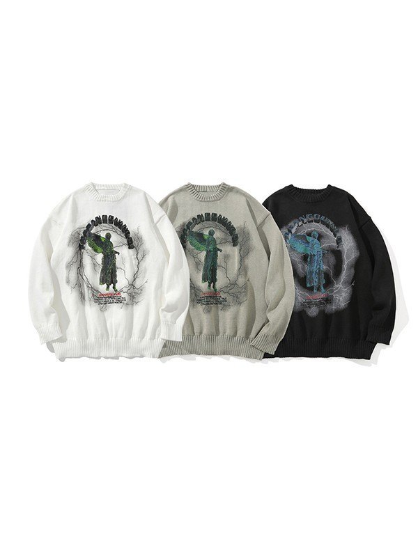 Men's Lightning Statue Graphic Pullover Sweater-2