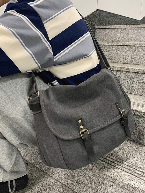 Buckle Strap Large Canvas Messenger Bag-1