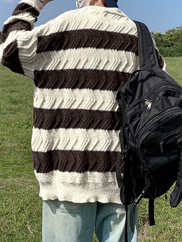 Men's Textured Striped Pullover Sweater-2
