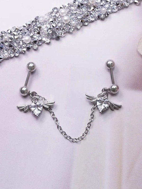 Winged Heart Charm Chain Earrings-1