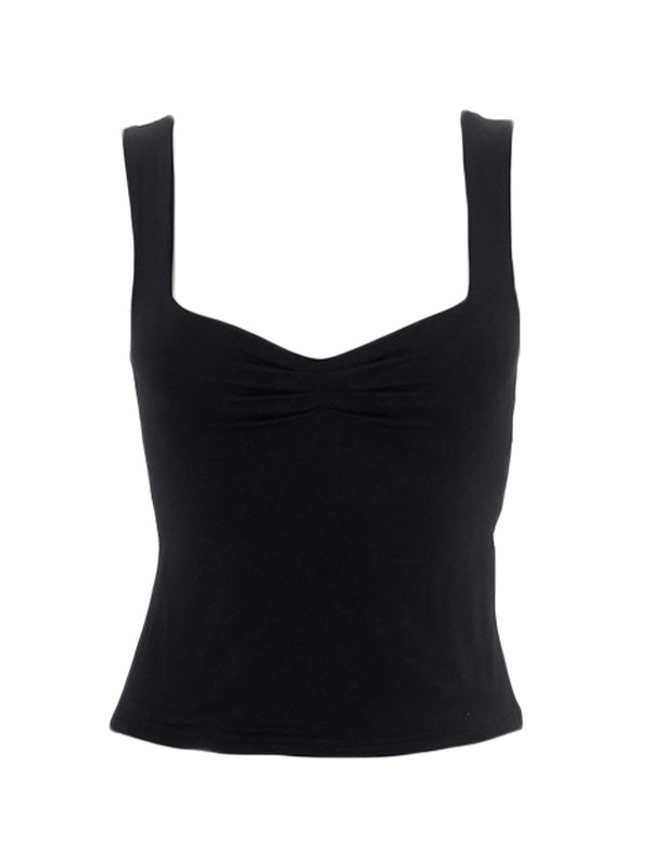 Low Cut Sleeveless Sweetheart Neck Cropped Tank Top-1