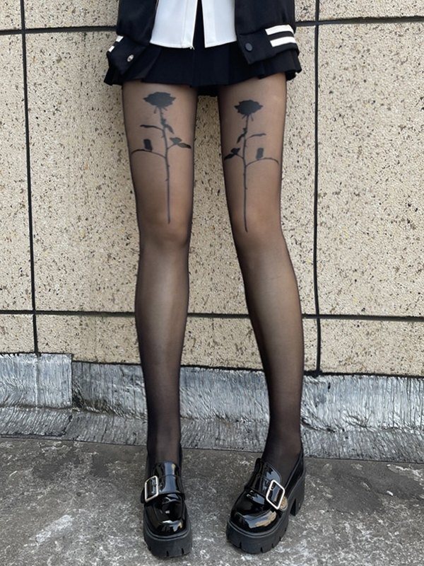 Rose Pattern Sheer Tights-1