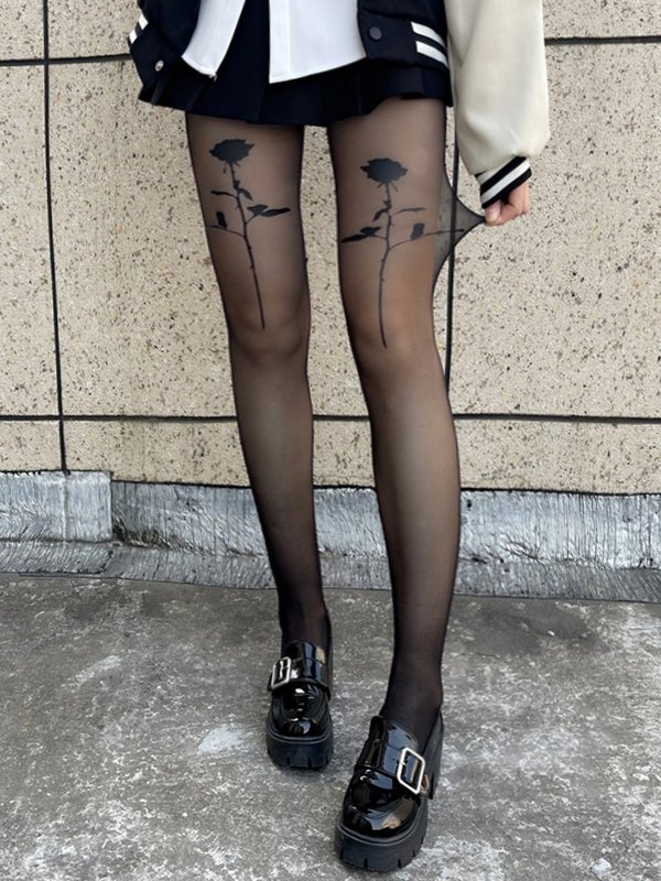 Rose Pattern Sheer Tights-2