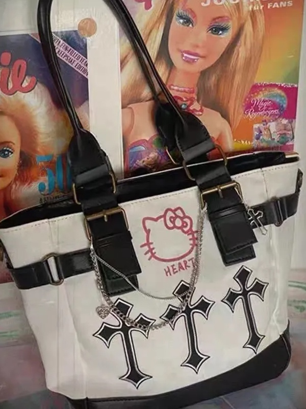 Chain Design Cross Canvas Tote Bag-4