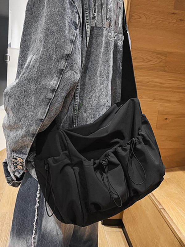 Solid Color Tooling Crossbody Bag-3