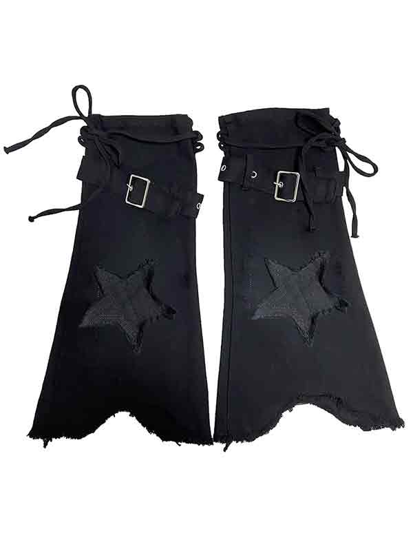 Star Embroidery Lace Up Flare Leg Warmer-3
