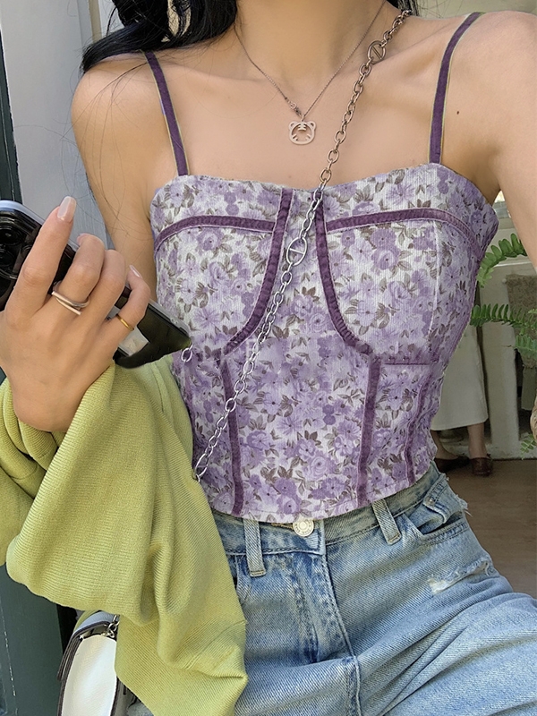 Short Disty Floral Print Corset Top-1
