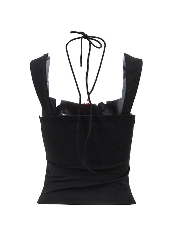 Solid Color Pleated Halter Tank Top-4