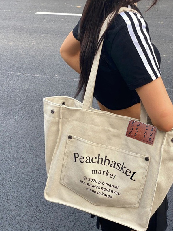 Letter Print Large Capacity Canvas Tote Bag-1