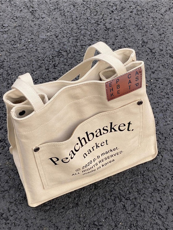 Letter Print Large Capacity Canvas Tote Bag-3