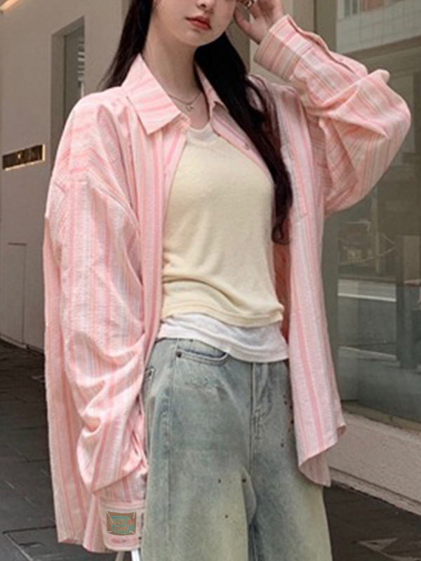 Fresh Stripe Thin Long Sleeve Blouse-2