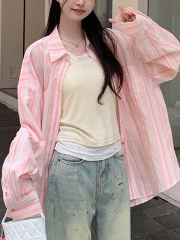 Fresh Stripe Thin Long Sleeve Blouse-1