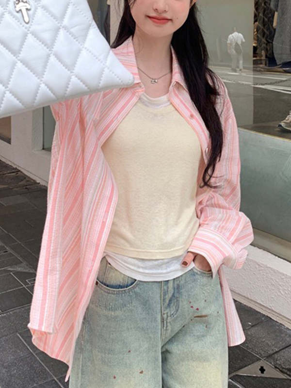 Fresh Stripe Thin Long Sleeve Blouse-3