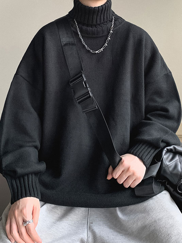 Men's Solid Color Turtleneck Oversized Sweater-2