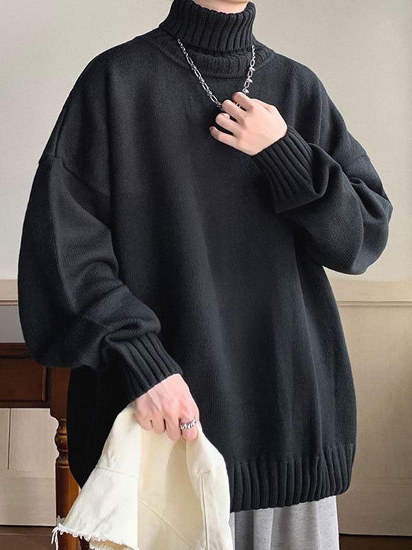 Men's Solid Color Turtleneck Oversized Sweater-3